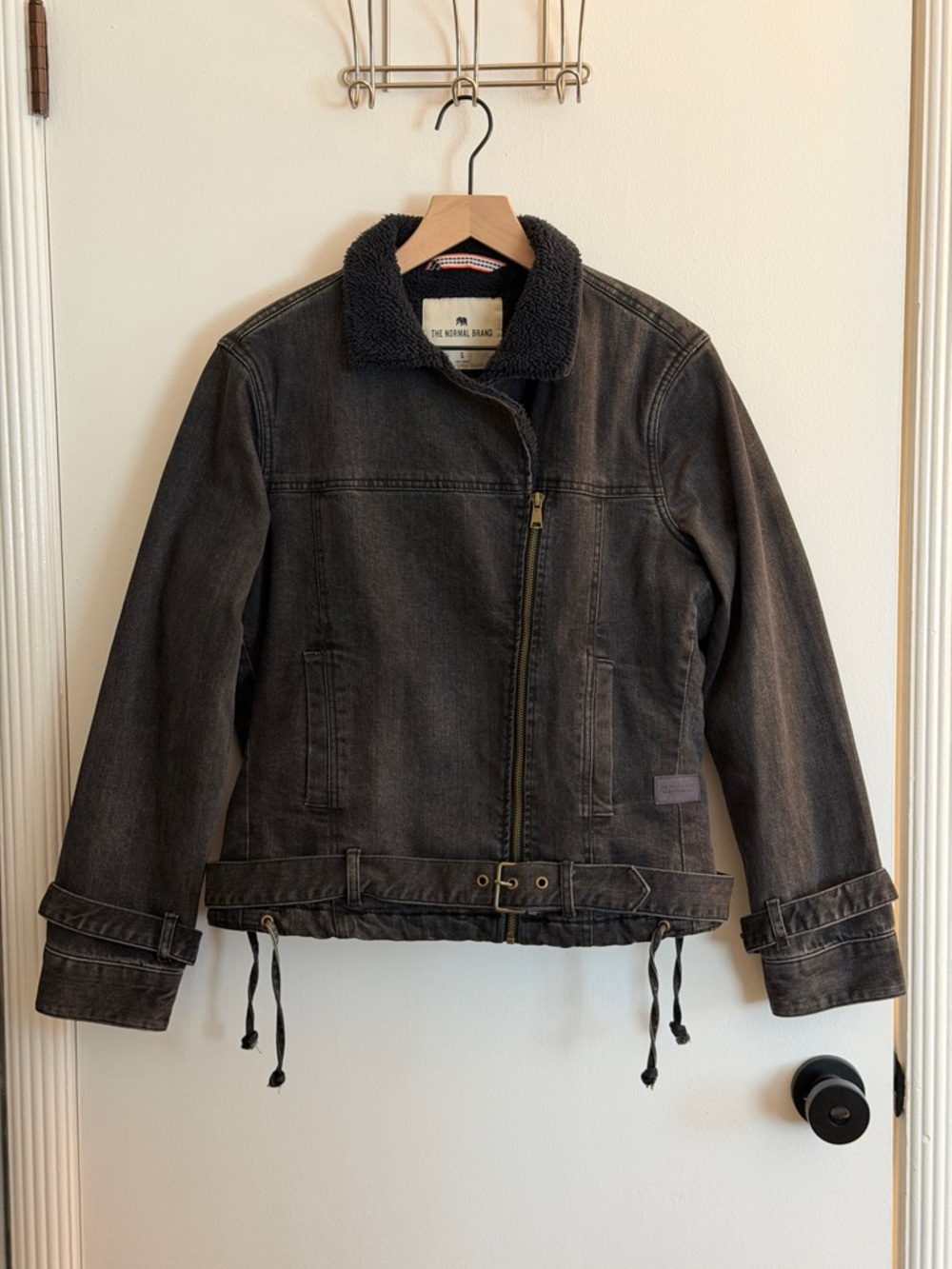 NWT The Normal Brand Sherpa-Lined Denim Moto Jacket